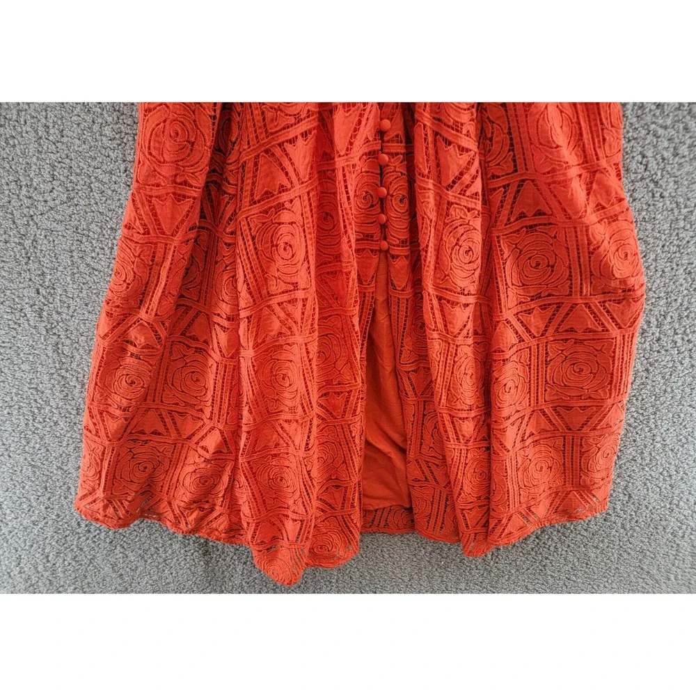 Cult Gaia Willow Embroidered MIDI Dress Women's XS Tangerine Button Closure - Picture 4 of 15
